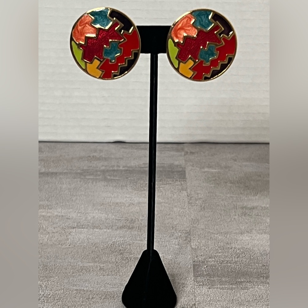Colorful Geometric Clip on Earrings